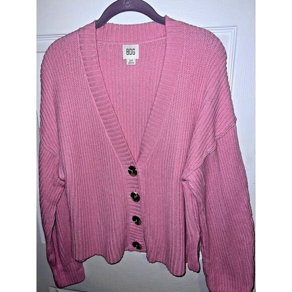 BDG Urban Outfitters Pink Cotton Blend Knit Oversized Cardigan Sweater Sz S - Picture 3 of 13